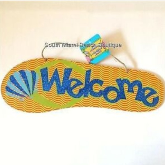 WELCOME Flip Flop Wood Tiki Bar Sign Luau Island Beach House Decor Wall Door - Picture 6 of 7